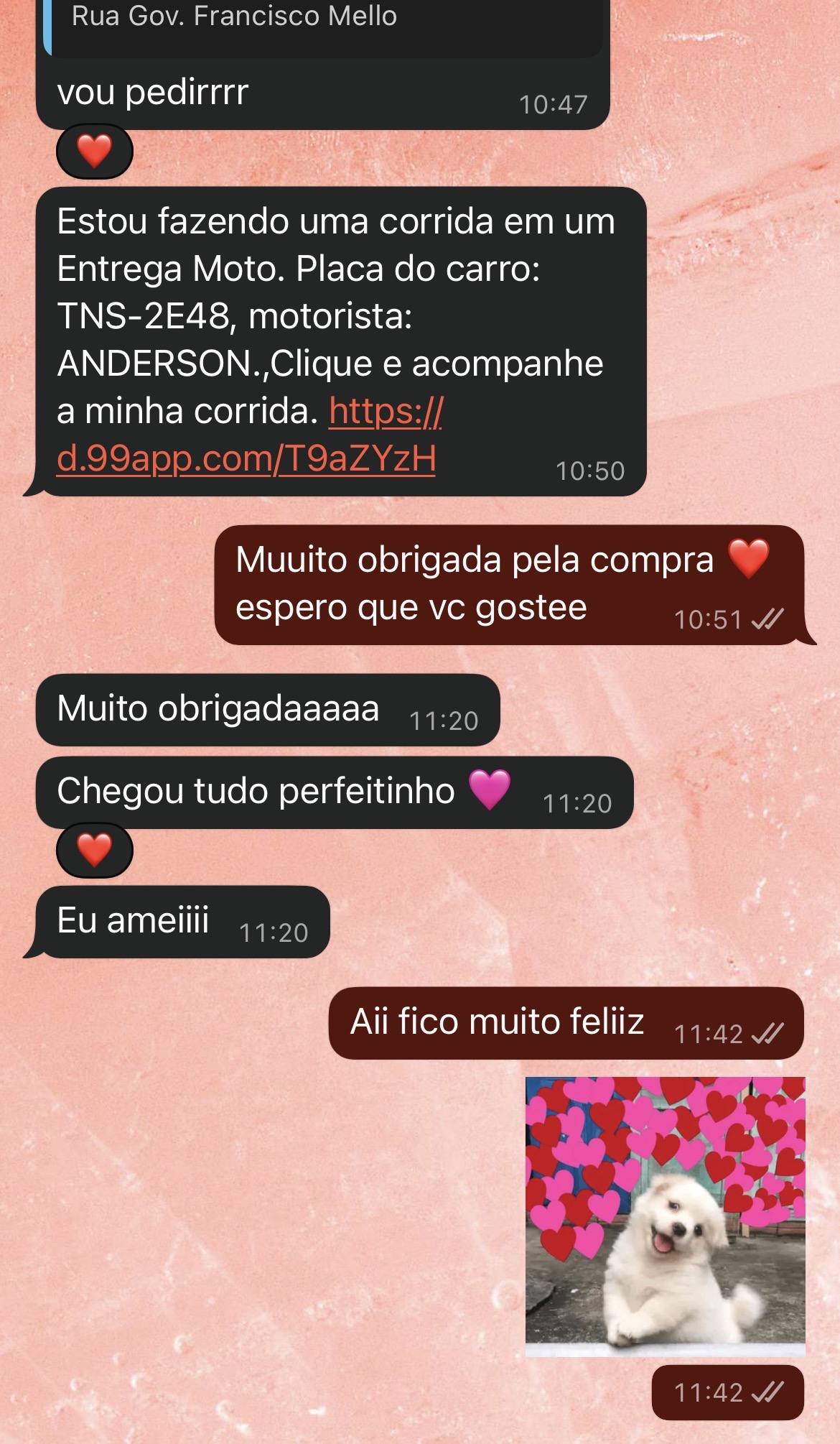 Print de conversa de cliente sobre sua compra